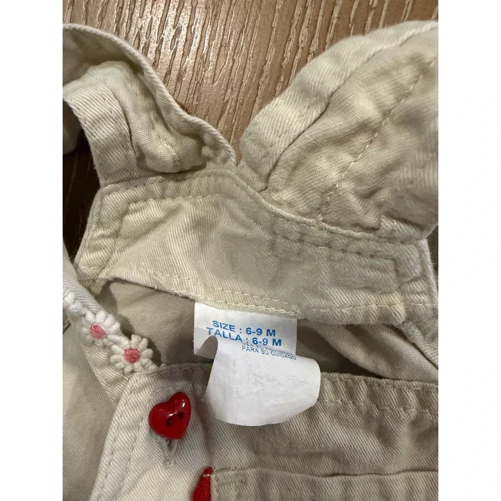 Baby Girls 6-9M Cherry Embroidered Overalls Romper Hearts Cottagecore Vintage